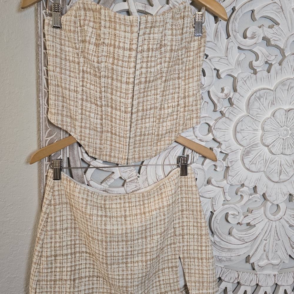 Adeline Women’s Birdie Corset Top And Skirt Set Plaid Ivory Size L
